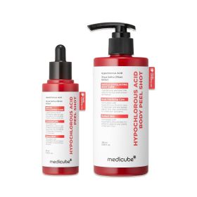 medicube Hypochlorous Acid Peel Shot Duo for Face & Body: Hypochlorous Acid Facial & Body Peel Shot | Exfoliating Serum Set with Rice Extract