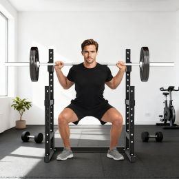 Adjustable Squat Rack, 660lbs Multi-Functional Bench Press Rack Wide H-shaped Base For Weight Lifting Home Gym Strength Training (Option: Black)