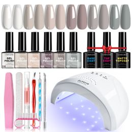 LIMEGIRL Gel Nail Polish Set 6 Color Set with UV Nail Light and Nail Tools, Soaking Nail Set, for Beginners DIY Nail Set (Corol: ZH644-2)